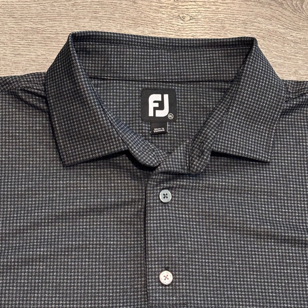FootJoy Polo‎ Shirt Mens XL Grey Houndstooth Pattern Golf Athletic Preppy Casual